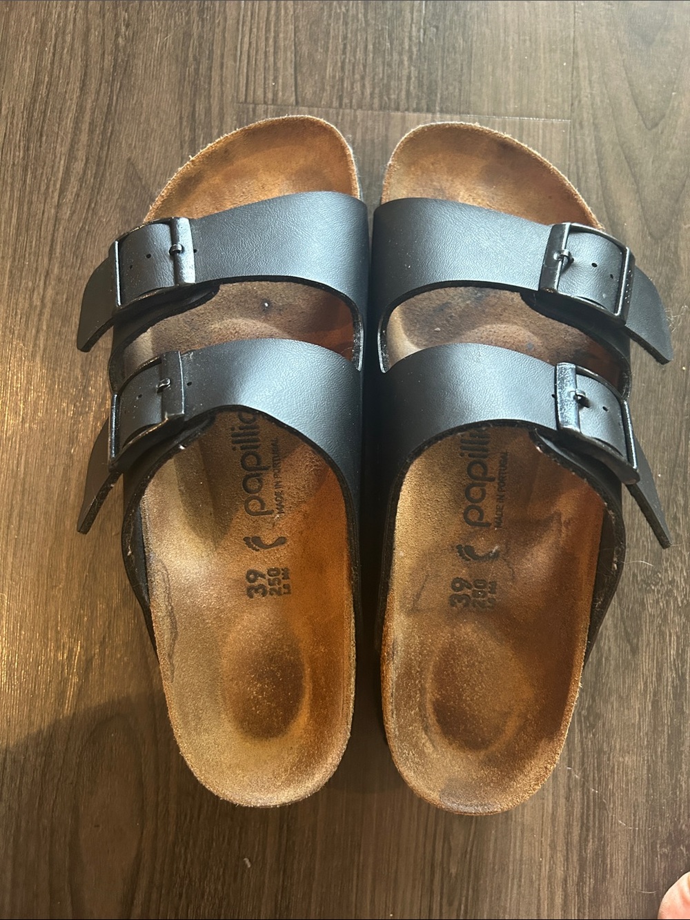 Black Double-Buckle Slide Sandals